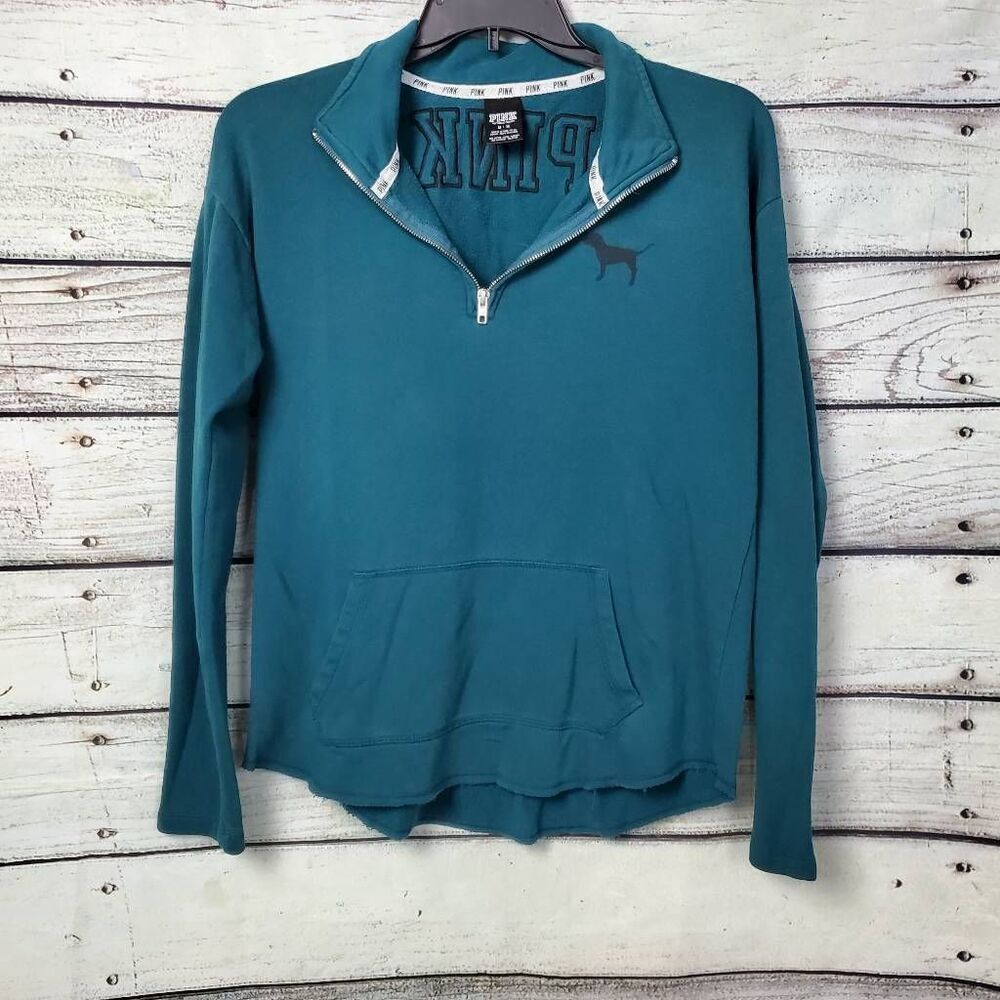 Pink Victoria's Secret Medium Green 1/4 Zip Sweatshirt